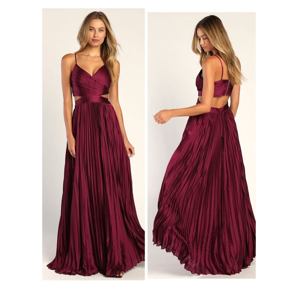 Lulu's Wine Burgundy Pleated Maxi Dress
